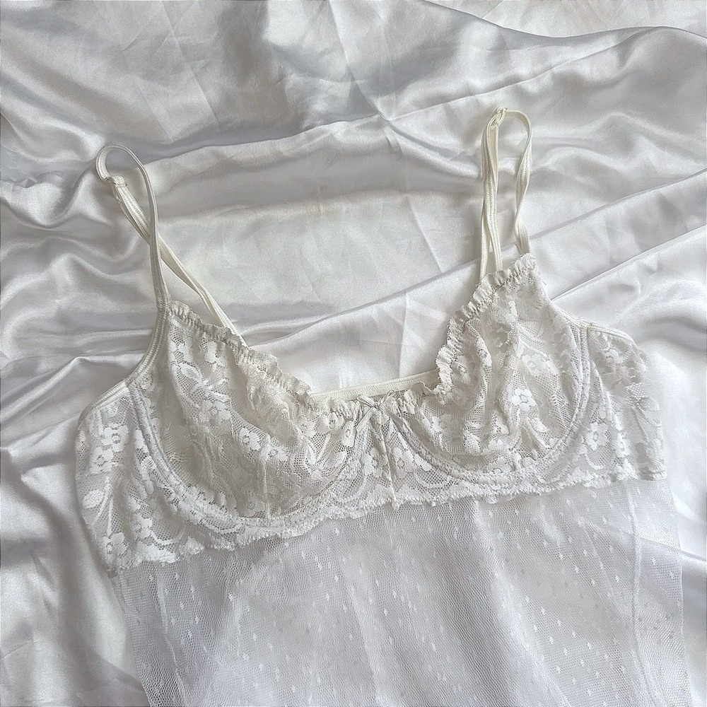 Fantasy Lingerie White Lace Mesh Babydoll Chemise Underwire One Size OS Bridal